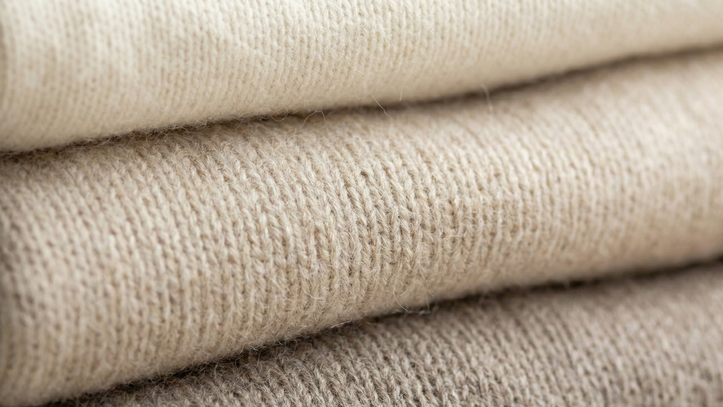a stack of natural fiber knits